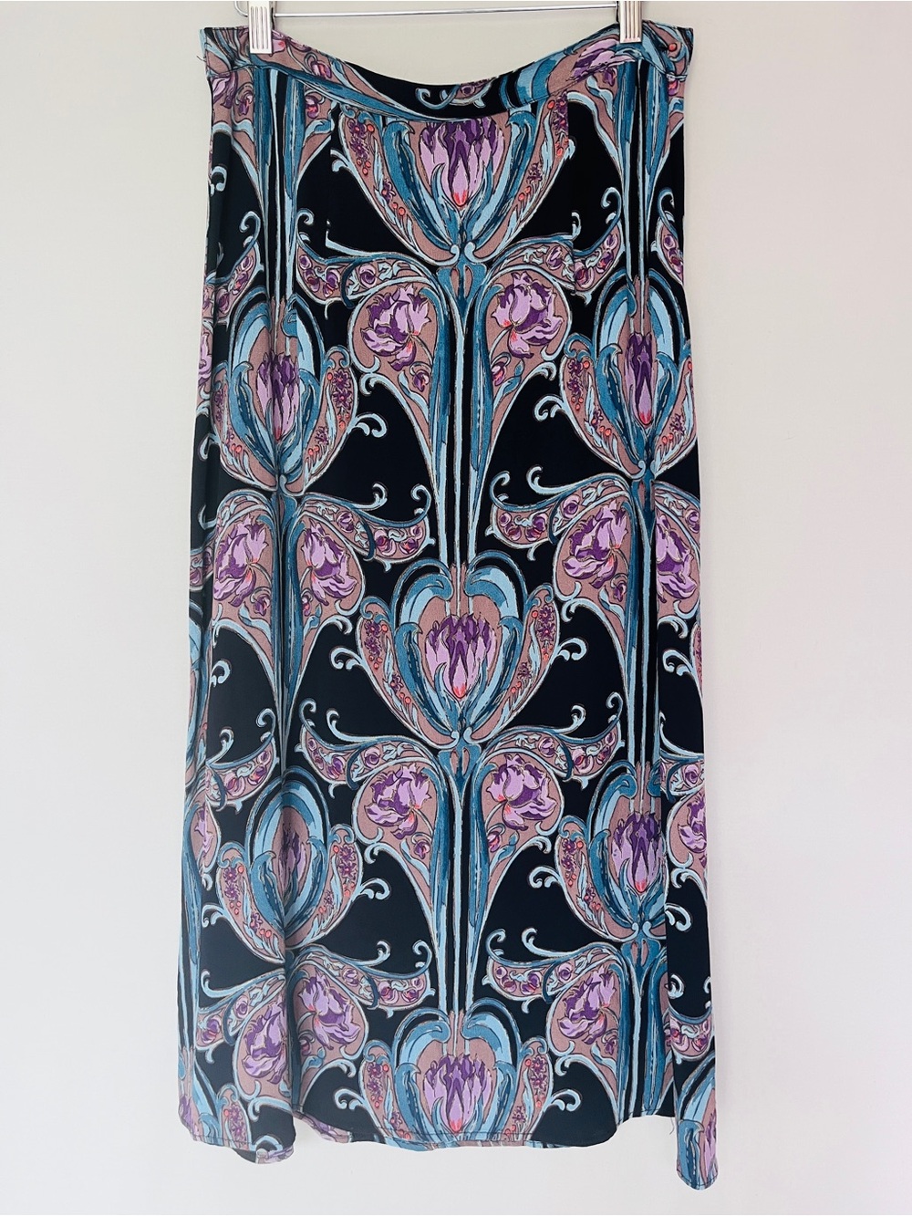Carole Little Art Nouveau Floral Crêpe A-Line Maxi Skirt Vintage Boho M